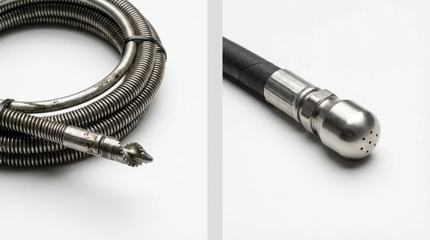 Drain snake cable and hydro jetting nozzle used for drain cleaning in Tiltonsville, OH