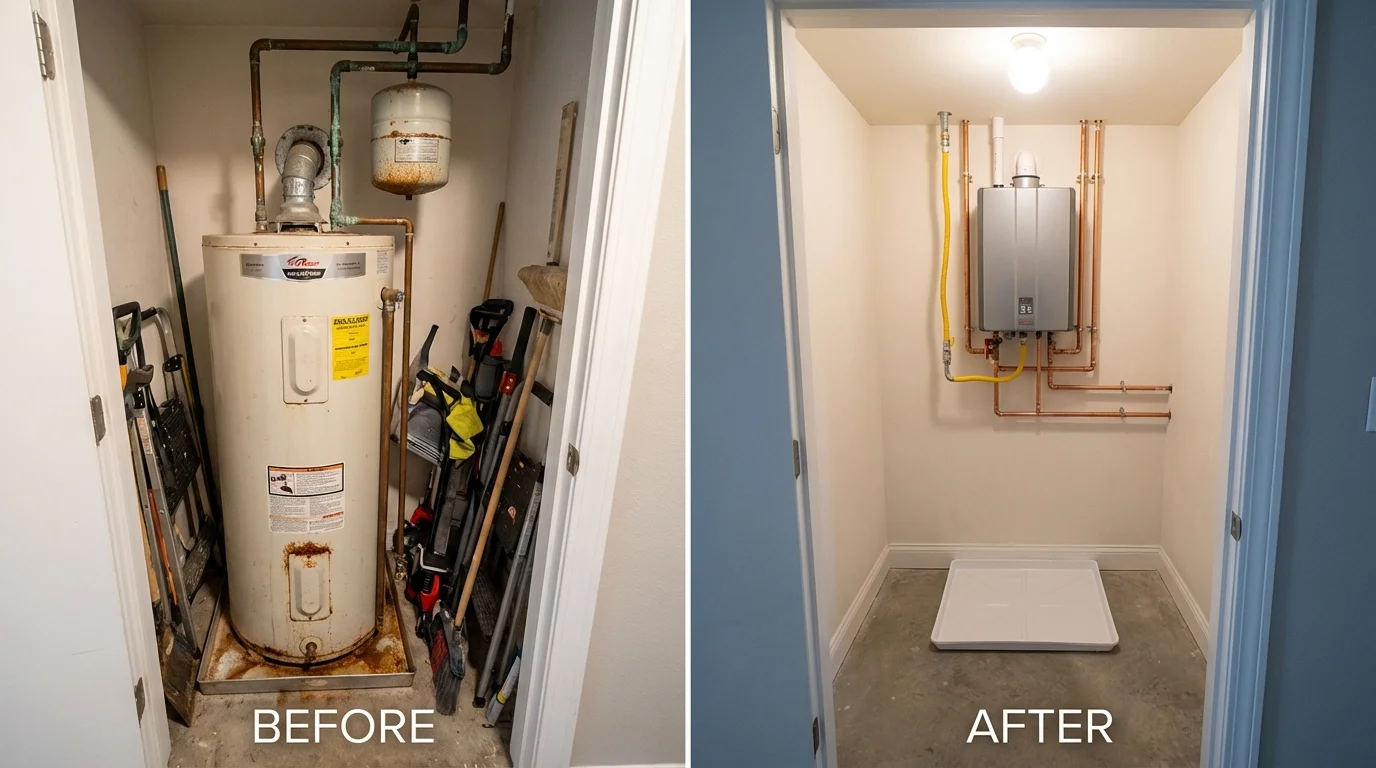 Tank water heater versus wall-mounted tankless unit comparison for Tiltonsville, OH homeowners