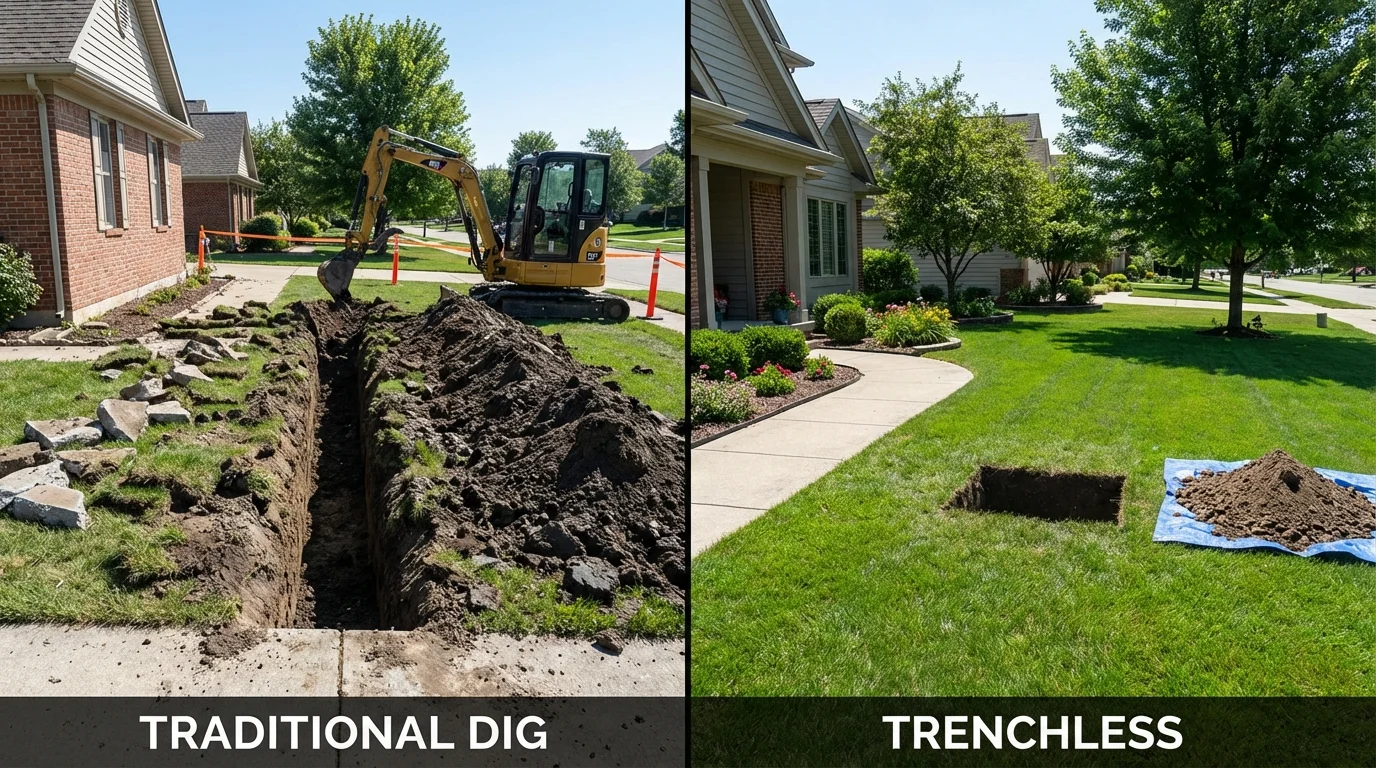 Trenchless sewer repair with minimal yard damage versus traditional excavation in Tiltonsville, OH